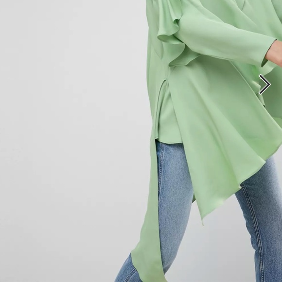 Pastel green long sleeve cascade mock neck top - Picture 7 of 16